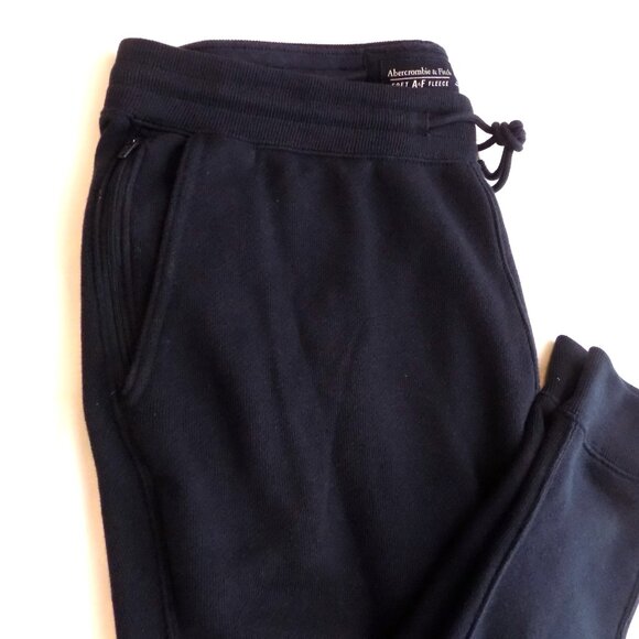 ABERCROMBIE FITCH Soft A&F Sweater Knit Fleece Joggers Mens Large Navy Blue - Picture 2 of 9